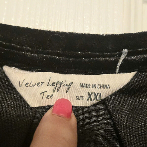 Sz XXL SPRING & MERCER Black Crushed Velvet Legging V-Neck Hi-lo Pocket Tee - Picture 4 of 7